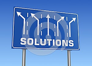 Solutions road sign 3d illustration