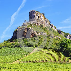 Solutre Rock with vineyards in Burgundy