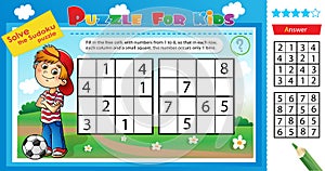 Solve the sudoku puzzle. Logic puzzle for kids. Education game for children. Worksheet vector design for schoolers