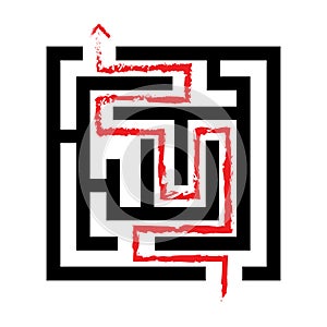 Solved maze, red arrow, 2d