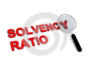 Solvency ratio with magnifying glass on white