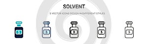 Solvent icon in filled, thin line, outline and stroke style. Vector illustration of two colored and black solvent vector icons