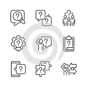 Solving different questions linear icons set