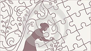 Solving a Jigsaw Puzzle Concept Illustration, vector design Generative AI