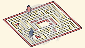 Solving the Maze: People & Problem-Solving, vector design Generative AI