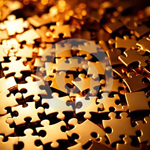 Solving the puzzle pieces for wealth and riches, with golden jigsaw