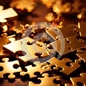 Solving the puzzle pieces for wealth and riches, with golden jigsaw