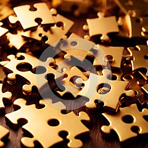 Solving the puzzle pieces for wealth and riches, with golden jigsaw