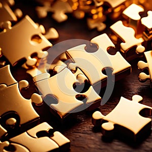 Solving the puzzle pieces for wealth and riches, with golden jigsaw