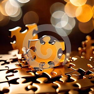 Solving the puzzle pieces for wealth and riches, with golden jigsaw