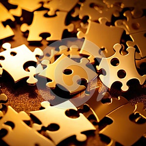 Solving the puzzle pieces for wealth and riches, with golden jigsaw