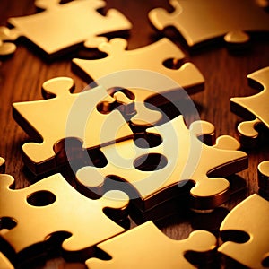 Solving the puzzle pieces for wealth and riches, with golden jigsaw