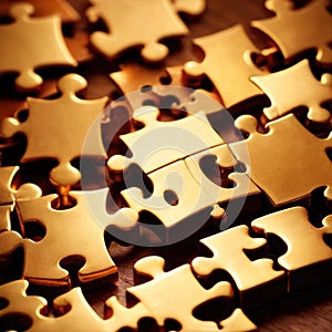 Solving the puzzle pieces for wealth and riches, with golden jigsaw