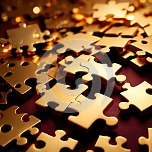 Solving the puzzle pieces for wealth and riches, with golden jigsaw