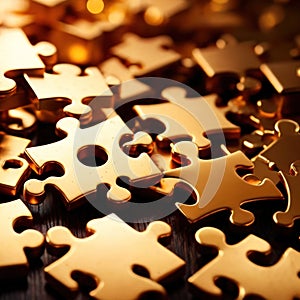 Solving the puzzle pieces for wealth and riches, with golden jigsaw