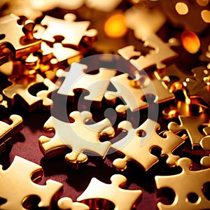 Solving the puzzle pieces for wealth and riches, with golden jigsaw