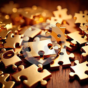 Solving the puzzle pieces for wealth and riches, with golden jigsaw