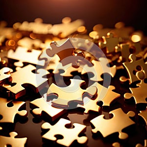 Solving the puzzle pieces for wealth and riches, with golden jigsaw