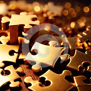 Solving the puzzle pieces for wealth and riches, with golden jigsaw