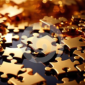 Solving the puzzle pieces for wealth and riches, with golden jigsaw