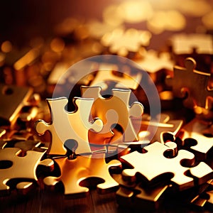 Solving the puzzle pieces for wealth and riches, with golden jigsaw