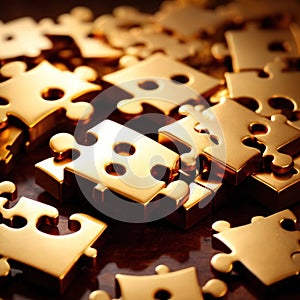 Solving the puzzle pieces for wealth and riches, with golden jigsaw