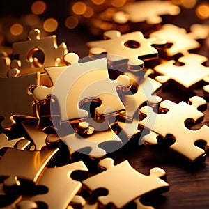 Solving the puzzle pieces for wealth and riches, with golden jigsaw