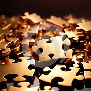 Solving the puzzle pieces for wealth and riches, with golden jigsaw