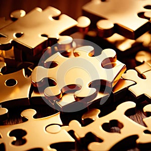 Solving the puzzle pieces for wealth and riches, with golden jigsaw