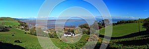 Solway Firth Landscape Panorama with Sandyhills Beach from Barnhourie Burn, Dumfries and Galloway, Scotland, Great Britain