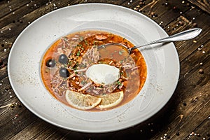 Solyanka - Russian traditional meat soup