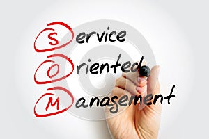 SOM Service Oriented Management - infrastructure that companies need to support the ongoing functionality, acronym text with