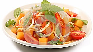 Som Tam, Papaya Salad in a white plate