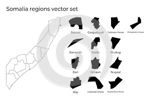 Somalia map with shapes of regions.