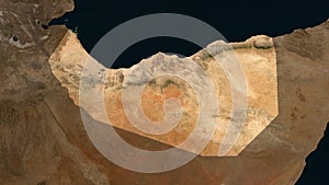 Somaliland highlighted. Low-res satellite