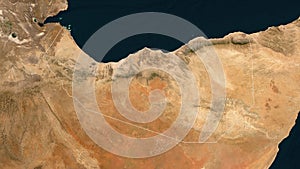 Somaliland outlined. Low-res satellite