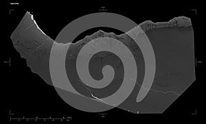 Somaliland shape on black. Grayscale