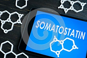 Somatostatin hormone word and chemicals models.