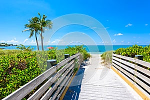 Sombrero Beach with palm trees on the Florida Keys, Marathon, Florida, USA. Tropical and paradise destination for vacation