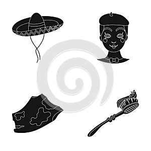 Sombrero, Frenchman and other web icon in black style. rag, toothbrush icons in set collection.