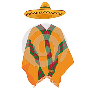 Sombrero and mexican poncho