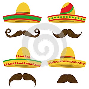 Sombrero, Mexican Sobrero set with a mustache. Mexican headdress.