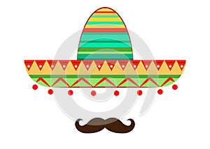 Sombrero and mustache icon template, vector isolated