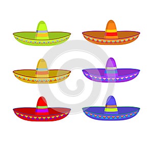 Sombrero set. Colorful Mexican hat ornament. National cap Mexico