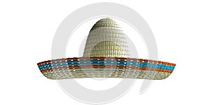 Sombrero straw hat, traditional  mexican headwear, isolated cutout on white background, front view. 3d illustration