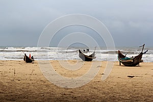 Some of bamboo boat on the sand