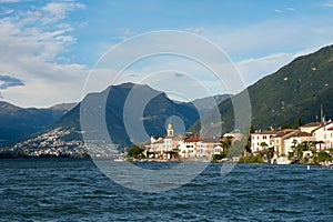 Brusino, Switzerland - October 6th 2021: Historic centre of the village seen from Lago di Lugano photo