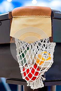 Some billiard balls in the net