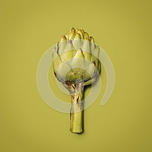 Some butter and salt is all you need. an artichoke against a studio background.