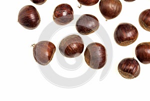 Some Chestnuts Isolated on White Background